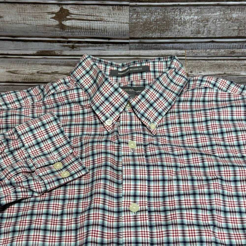 Eddie Bauer Button Down Shirt Mens Large Multicolor Plaid Wrinkle Free Relaxed